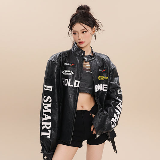 Women's Loose Letter Racing Motorcycle Jacket