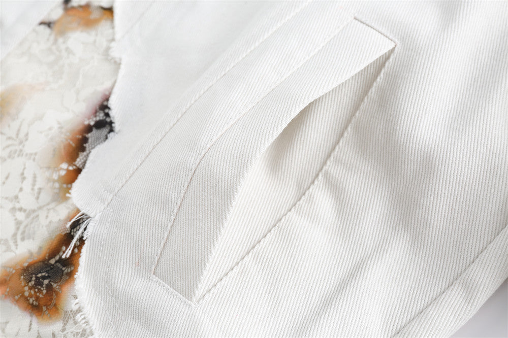 Embroidered Lace Patchwork Denim Jacket Men