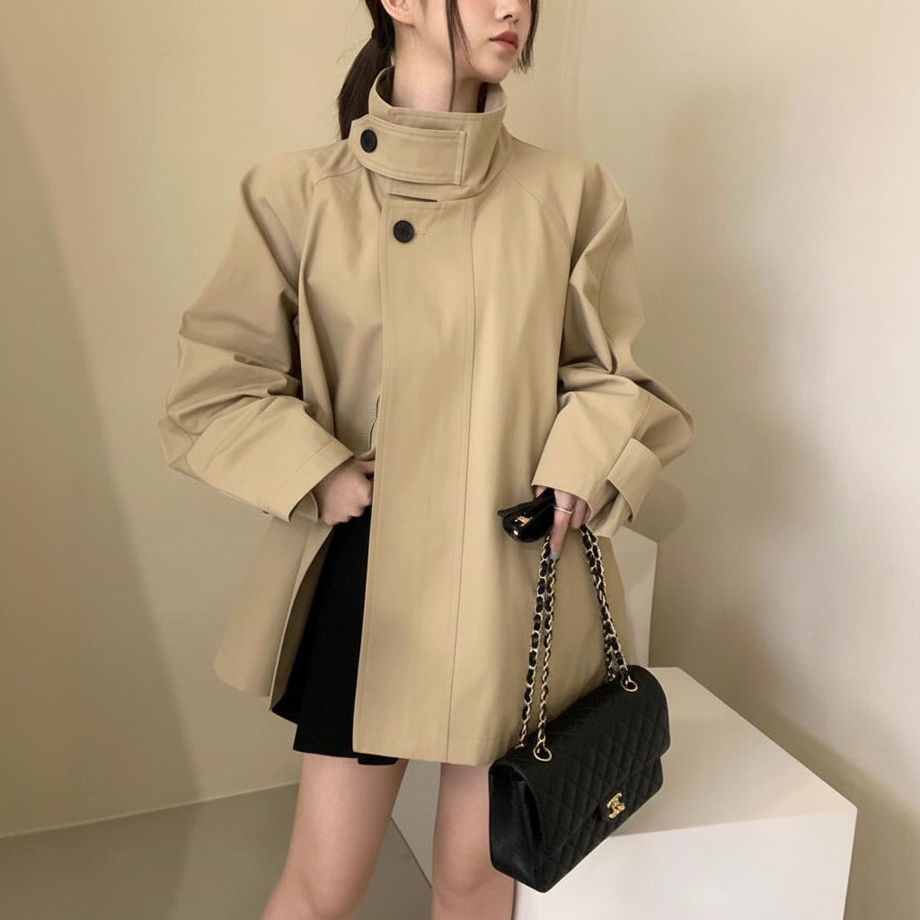 Fall Winter Stand Collar Skirt Elegant Trench Coat
