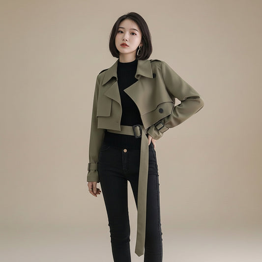 New Port Wind Chic Shirt Female Korean Version Was Thin Long Sleeve Temperament Autumn Wild Irregular Short Jacket S7071