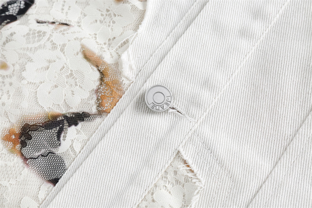 Embroidered Lace Patchwork Denim Jacket Men