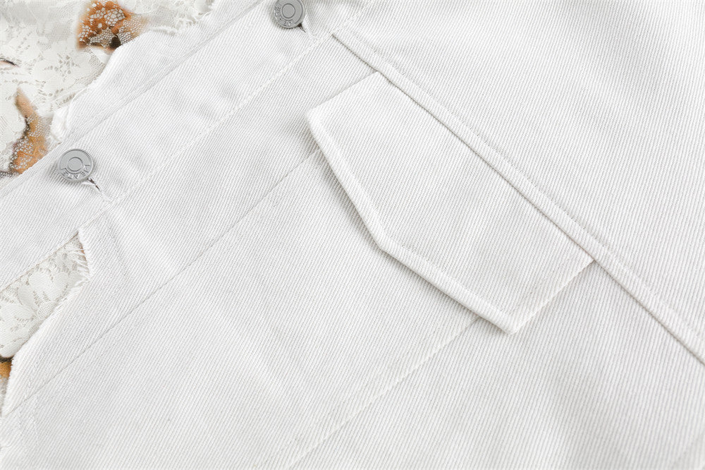 Embroidered Lace Patchwork Denim Jacket Men