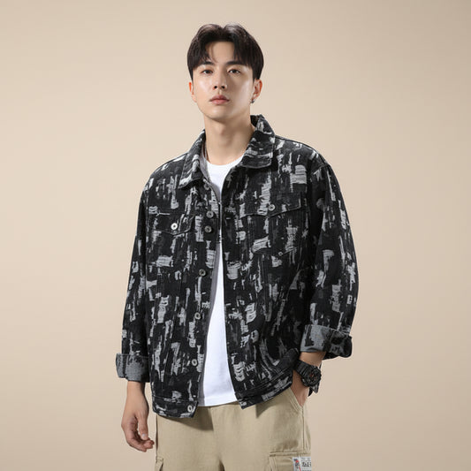 Jacket Men's Denim Jacket Jacquard Hole Japanese Retro