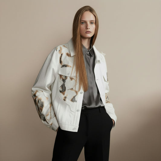 Embroidered Lace Patchwork Denim Jacket Men