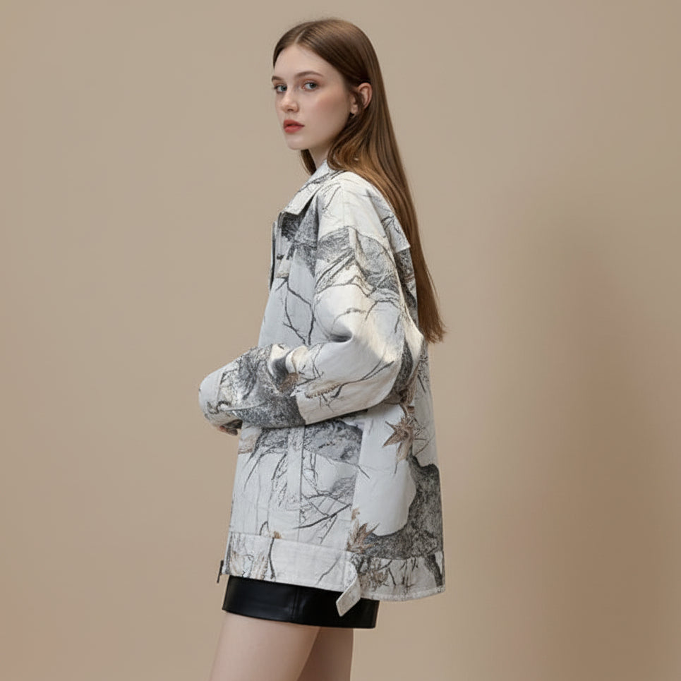 Jungle Branch Print Denim Jacket Coat Men's