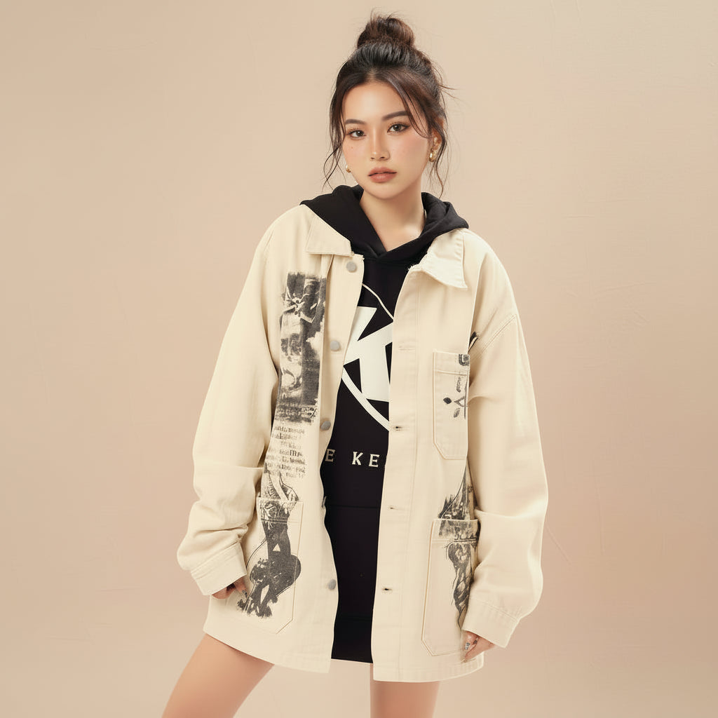 Fashion Graffiti Denim Coat For Men And Women