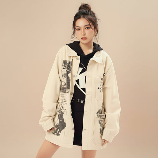 Fashion Graffiti Denim Coat For Men And Women
