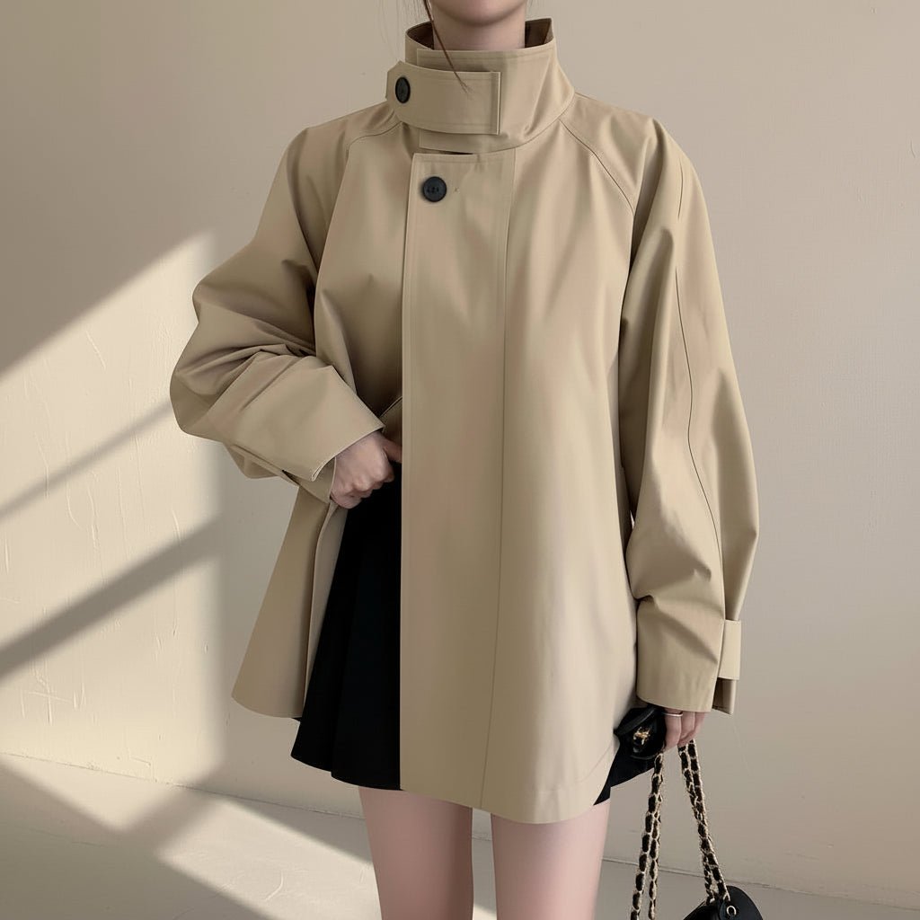 Fall Winter Stand Collar Skirt Elegant Trench Coat