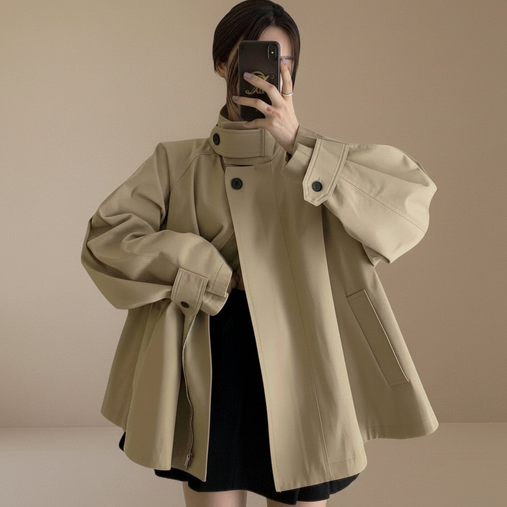 Fall Winter Stand Collar Skirt Elegant Trench Coat