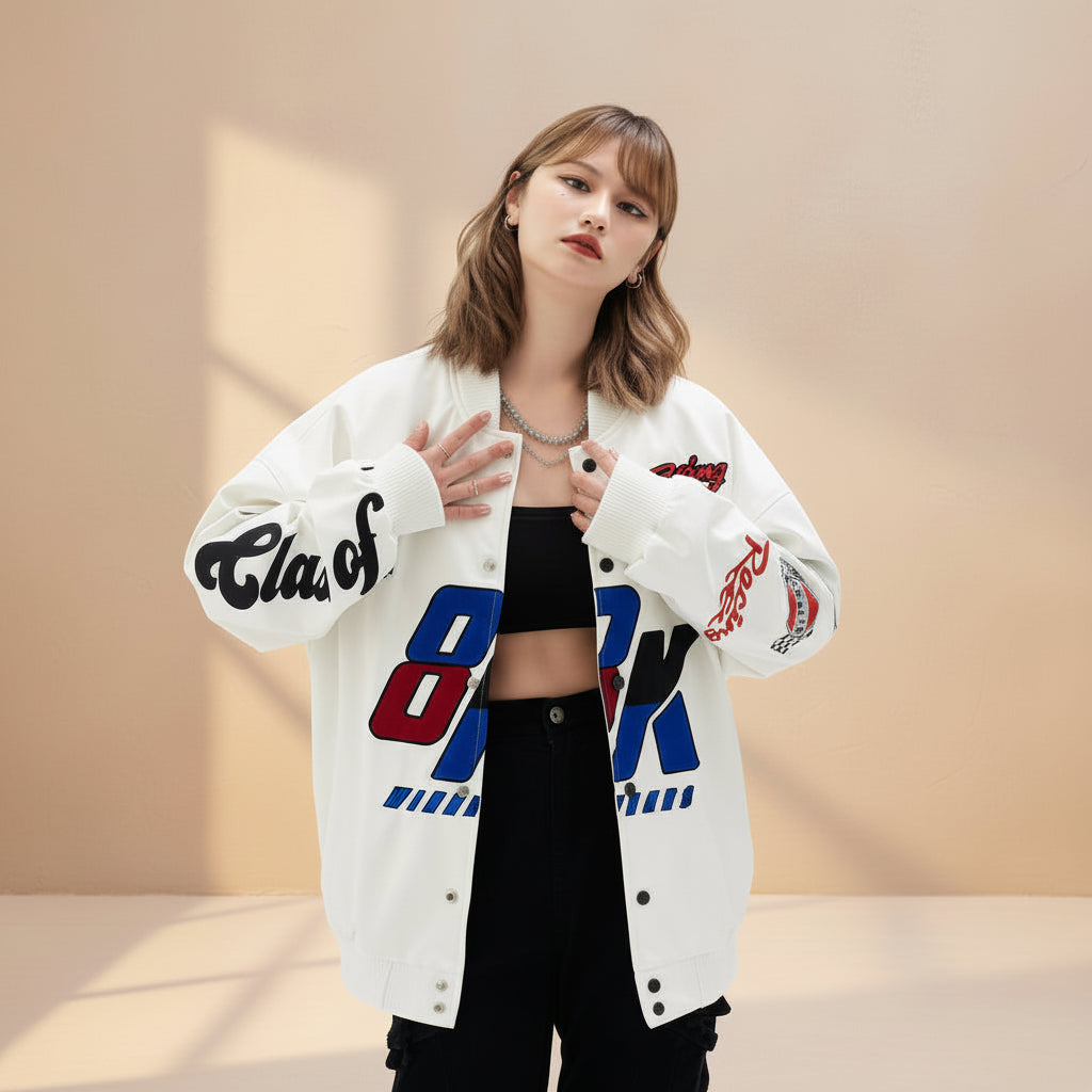 Fashion Personality Embroidered PU Leather Jacket Men's Jacket