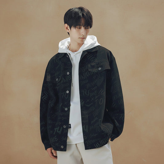 Men's Trendy Denim  Full Print Loose Casual Jacket