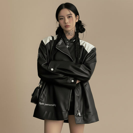 Women's Black Long Sleeve Varsity Jacket