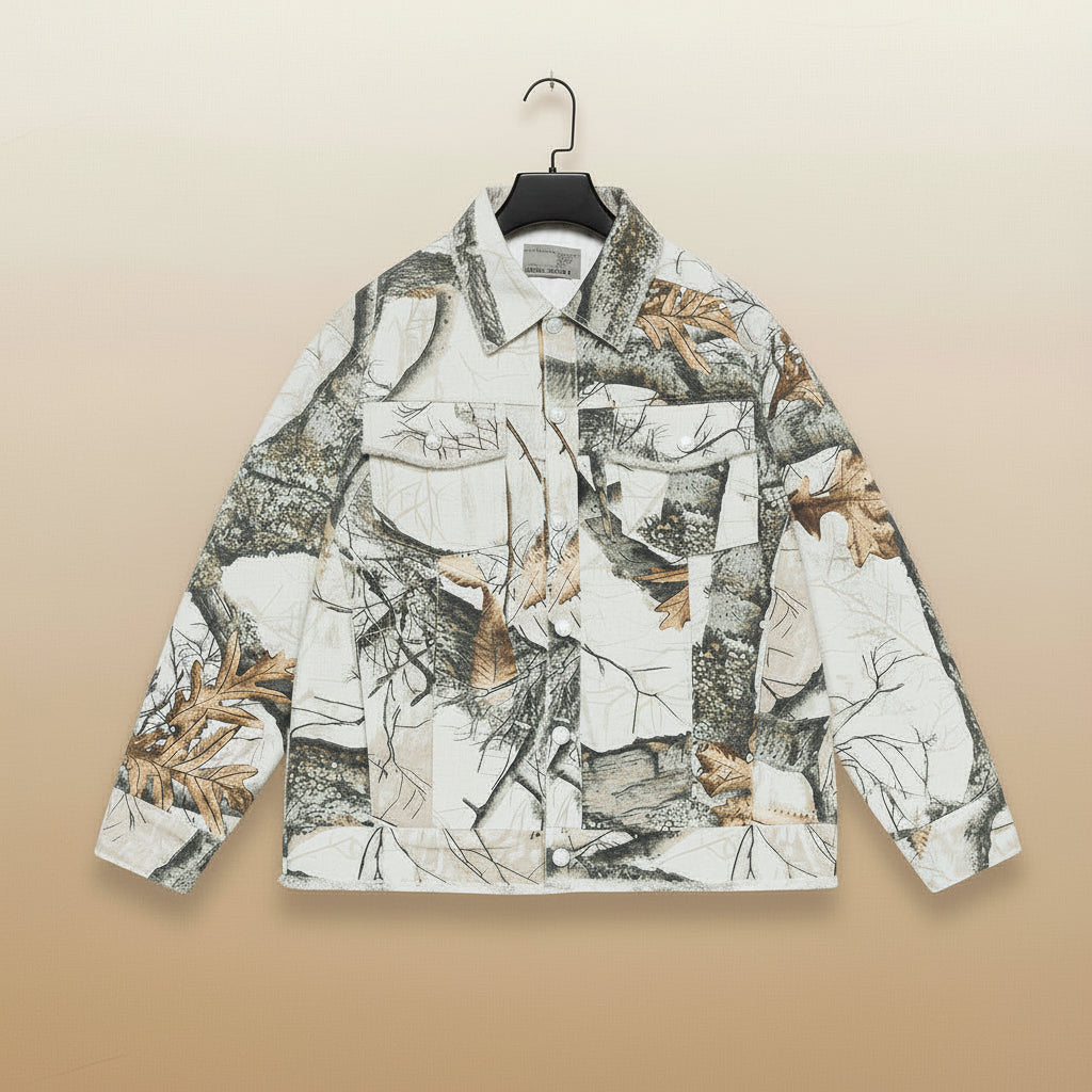 Jungle Branch Print Denim Jacket Coat Men's