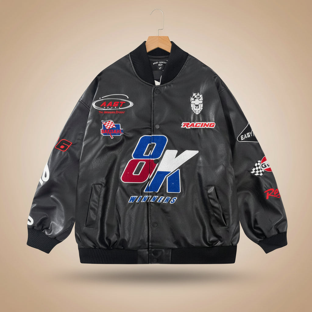 Fashion Personality Embroidered PU Leather Jacket Men's Jacket