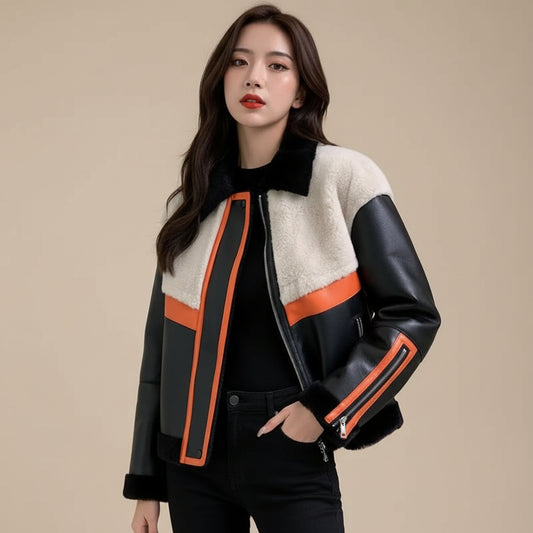 Luxe Colorblock Vegan Leather Moto Jacket