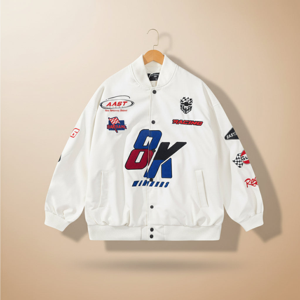 Fashion Personality Embroidered PU Leather Jacket Men's Jacket