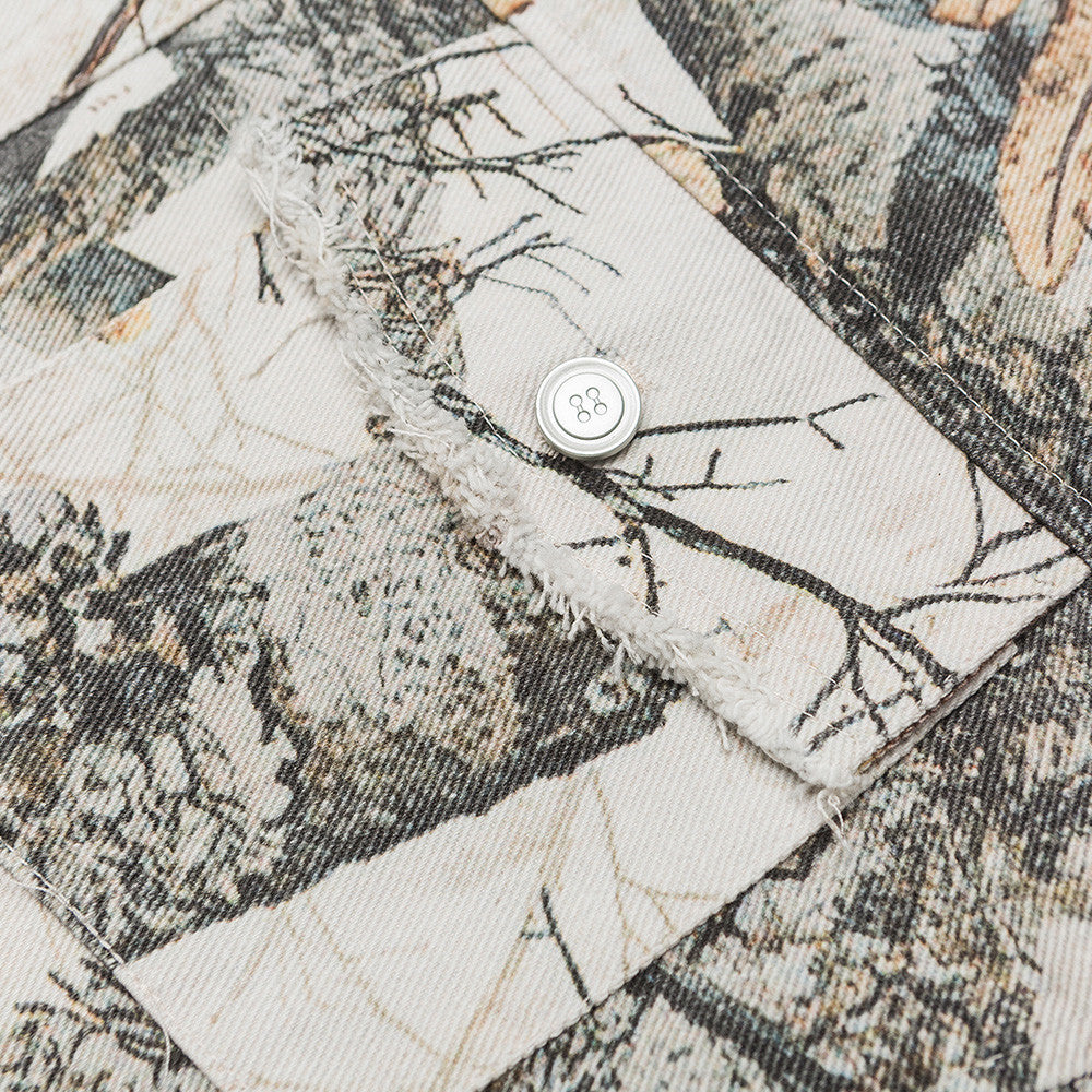 Jungle Branch Print Denim Jacket Coat Men's