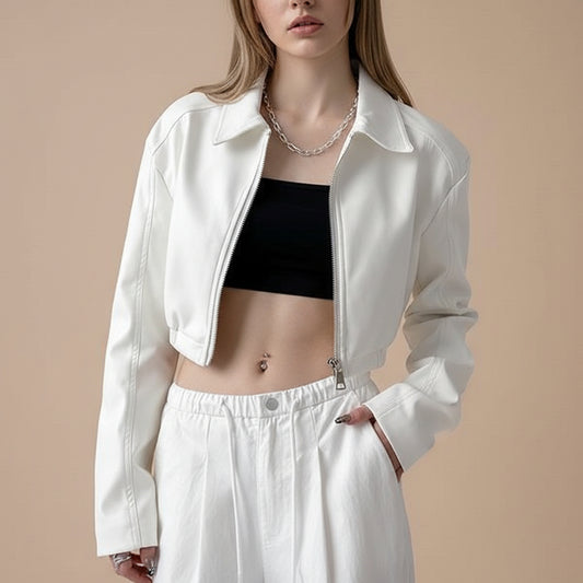 American-style Vintage Long-sleeve Lapel Leather Jacket