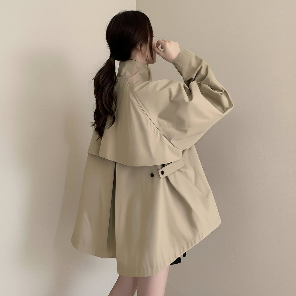 Fall Winter Stand Collar Skirt Elegant Trench Coat