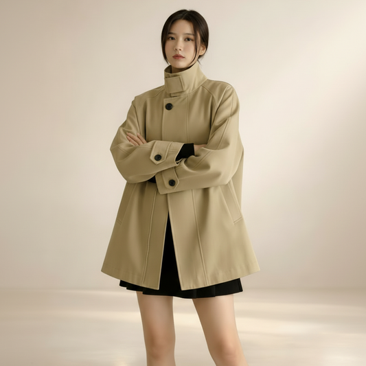 Fall Winter Stand Collar Skirt Elegant Trench Coat